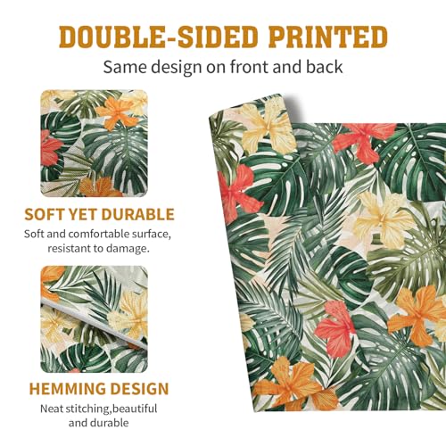 Tropical Palm Leaves Table Mats Set of 4 Summer Watercolor Hibiscus Flower Leaf Placement Mats for Dining Table Washable Non (4 Count)