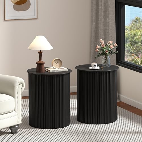 Small Round Side Table Fluted Night Stand Set of 2 (2 Count)