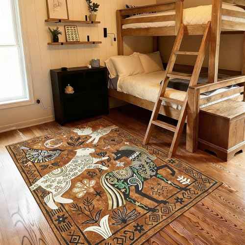5x7 Cute Area Rug Kids Washable Fun Rug Earthy Brown Starlit Boho (35 Sq Ft)