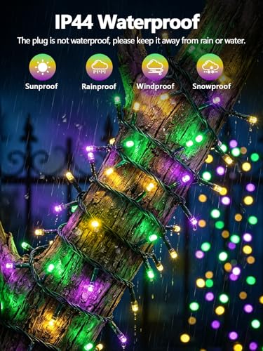 200 LED Extendable Green Yellow Purple Mardi Gras Lights Outdoor Indoor