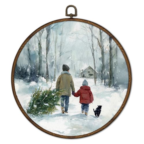 Winter Farmhouse Snow Scene Wall Art Decor Framed
