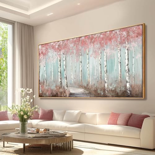Forest Canvas Wall Art Pink Poster Printing Plant Wall Decor 36"x70" Decorations for Living Room Decorative Pictures for Office