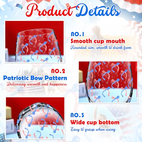 2 Pack 4th of July Stemless Wine Glasses 17oz Patriotic (2 Count)