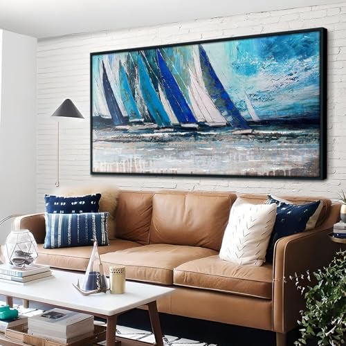 Framed Wall Art Blue Extra Large Sailboat