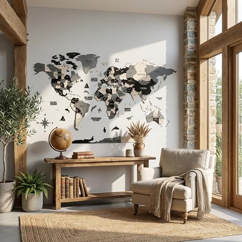 3D Wooden World Map Wall Art