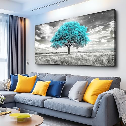 Large Canvas Wall Art For Living Room Wall Decor For Bedroom Corridor Blue Tree Natural Scenery Full Of Stars Black And White Modern Printing Dining Room Kitchen Home Decoration 30 "X 60"