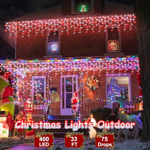 33ft Red and White Icicle Lights for Outside