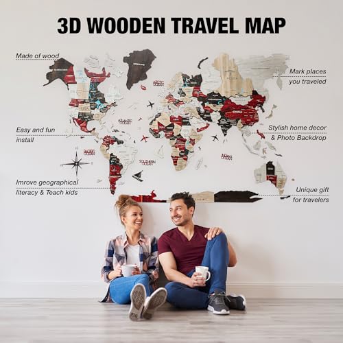 Handmade 3D Wood World Map Wall Art Large Wall Decor Track Your World Travels