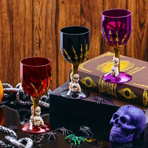 24 Pcs Halloween Plastic Goblets Gothic 3D Skull Wine Cups 10 oz (24 Count)