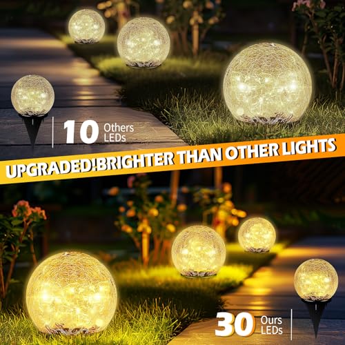 Garden Solar Ball Lights Outdoor Waterproof 30LED Cracked Glass Globe 3.9'' (2 Count)