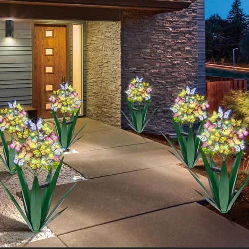 Solar Metal Agave Butterfly Flower Stick Garden Sculpture (3 Count)