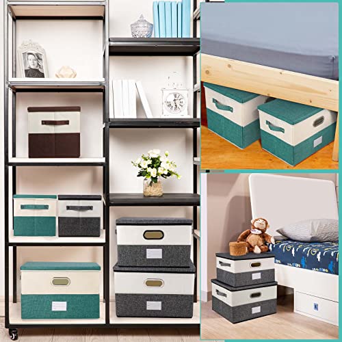 Large Linen Fabric Foldable Storage Bins with Removable Lid and Handles