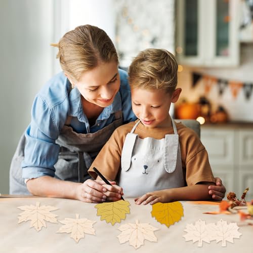 24 PCS Unfinished Wooden Fall Crafts Maple Leaves Shaped Hanging Ornaments (24 Count)