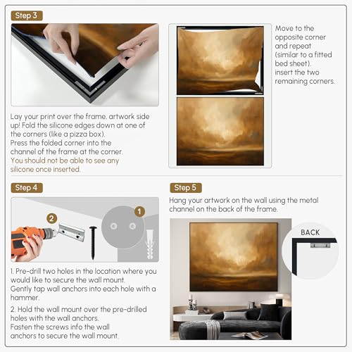 46"x60" Extra Large Framed Wall Art Golden Horizon Abstract Landscape Warm Brown and Amber Sky Illustration for Home Living Room Bedroom Decor