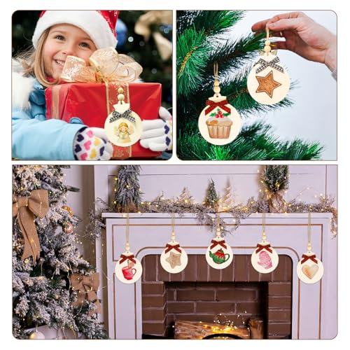 50PCS 4" Blank Wooden Ornaments for Crafts with Plaid Bows and Beads (50 Count)