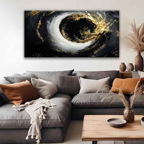 Abstract Wall Art For Living Room Modern Canvas Art Wall Decor Print Painting Abstract Wall Decor Pictures Black And Gold Wall Art Picture For Bedroom Hotel Home Artwork 24 X 48 Inch