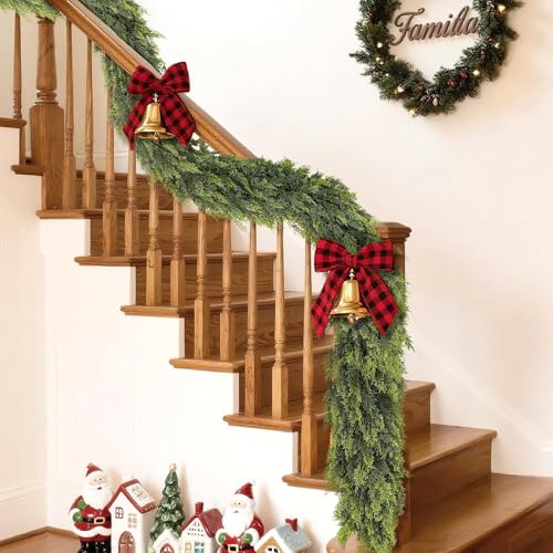 1PCS 16FT Lifelike Touch Fake Cedar Garland for Railing Christmas Decor (16 Foot)