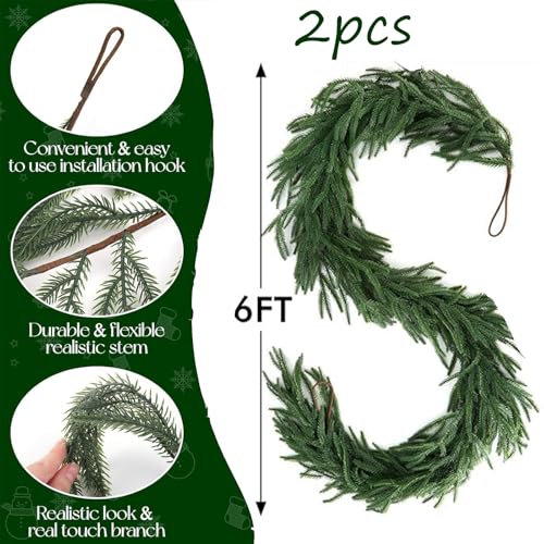 2Pcs 6FT Artificial Norfolk Pine Garlands (12 Foot)