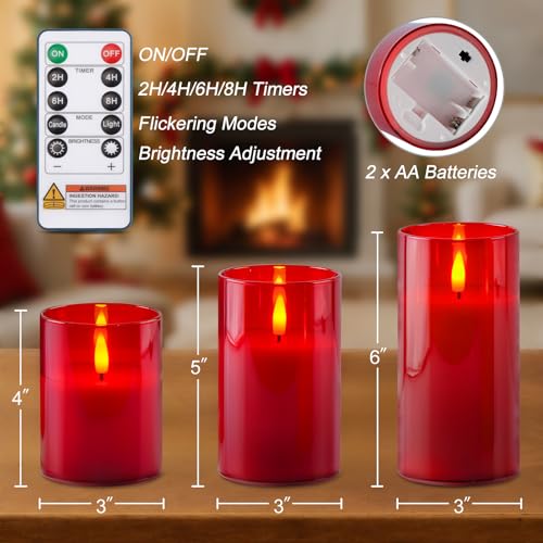 Red Glass Flameless Candles (3 Count)