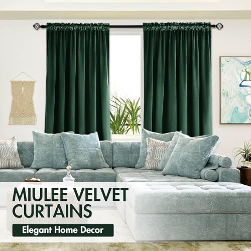 Emerald Green Blackout Velvet Curtains Drapes 96 Inch Long 52"x96" (2 Count)