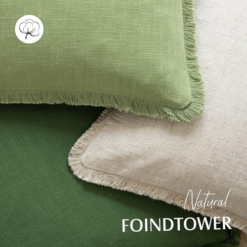 Decorative Linen Fringe Throw Pillow Covers 20×20 Lime Green (2 Count)