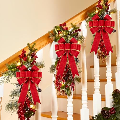 3pcs Large Christmas Bows Velvet Red Bows Holiday Red Christmas Bows Decorations for Wreath Velvet Bows Decor for Christmas Tree Topper