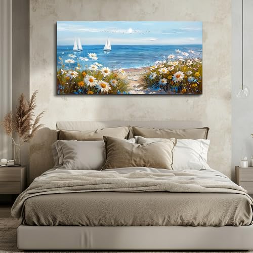 Wall Art For Dining Room Kitchen Blue Ocean Landscape Painting Art Pictures Living Room Decor Vintage Landscape Canvas Print Suitable For Bedroom Office Farmhouse Wall Decoration 24x48 In