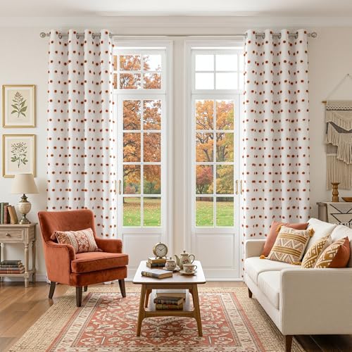 Blackout Bohemian Curtains for Living Room 95 Inch Long Nursery Curtain for Sliding Door Grommet 100% Room Darkening Bedroom Drapes with Brick Red Pom Pom Sheer 50 x 95 in (2 Count)