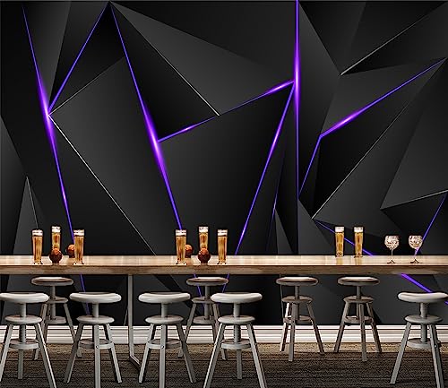3D Black and Purple Geometric Wallpaper Mural for Game Room