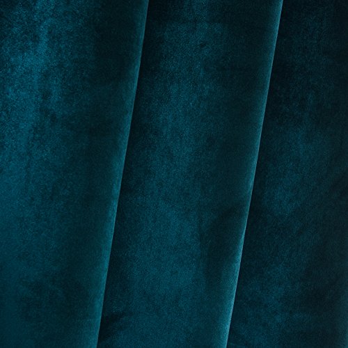 Super Soft Luxury Room Darkening VelvetDark Green Blackout Energy Efficient Grommet Curtain Panel Drapes Peacock Blue 52Wx63L
