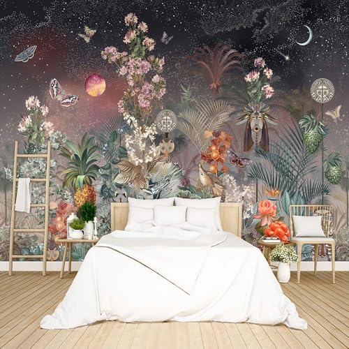 A Tropical Dream Under the Stars and Moon Jungle wall Mural Peel and Stick Wallpaper for Bedroom Living Room