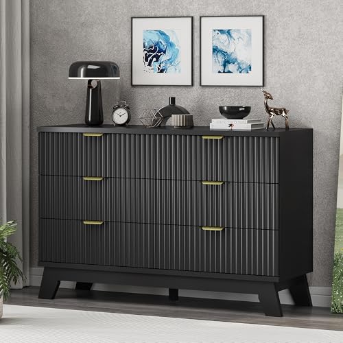 Fluted Dresser for Bedroom with 6 Drawers
