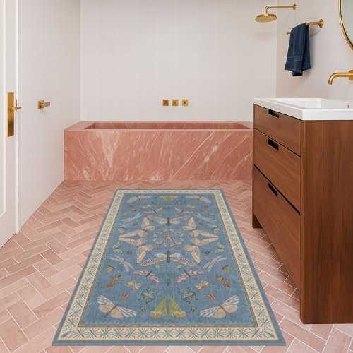 Washable Blue Rugs for Bedroom Bedside (12 Sq Ft)