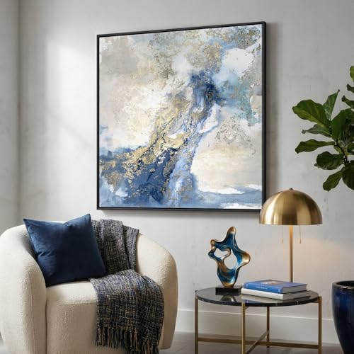 Extra Large Framed Blue Abstract Wall Art Decor for Living Room