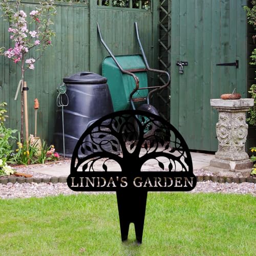 Personalized Tree of Life Metal Garden Sign with Stake
