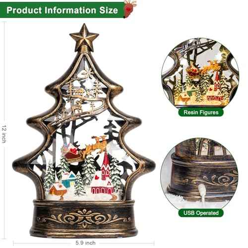 Christmas Snow Globe Lantern Water Glittering Buildings Santa's Deer with Music& Timer