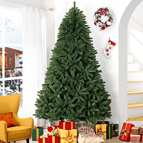 7.5ft Christmas Tree with Lights Realistic Spruce Christmas Tree Prelit with Foot Pedal 1717 Branch Tips 550 Warm Lights and Metal Stand Aritificial Tree arbol De Navidad