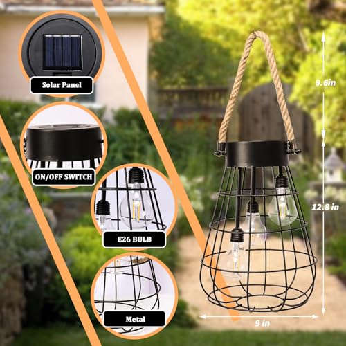 Hanging Solar Lantern Outdoor Waterproof Black Metal Solar Light