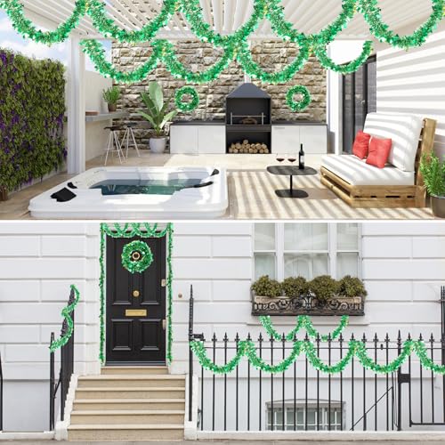 33 FT St Patricks Day Garland with Gold Green Shamrock Hat Tinsel Garland (33 Foot)