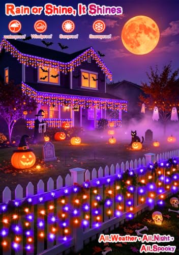 49FT 480LED Orange Purple Halloween Lights Outdoor 8 Modes Plug