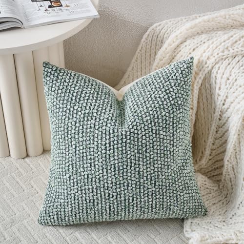 Striped Euro Sham Pillow Covers 26x26 Set of 2 Green Textured Boucle Chic Morden Boho Accent Farmhouse Square Decorative Couch Throw Pillow Covers for Home Decor Bed Sofa Living Room (2 Count)