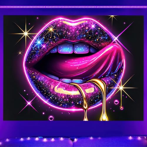 Blacklight Tapestry Lips Wallpaper Room Decor 78 x 59 Inch