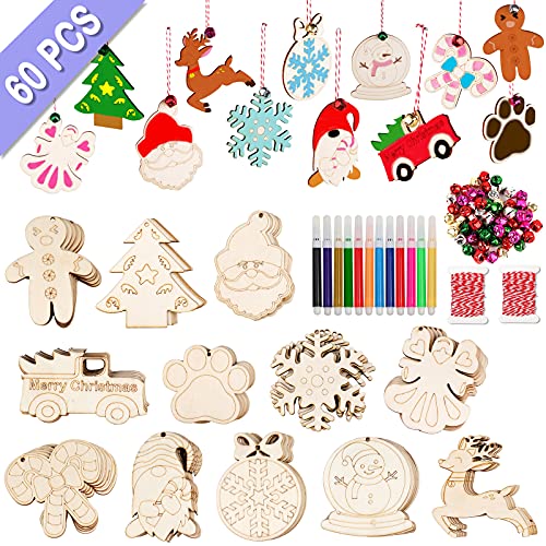 60PCS DIY Wooden Christmas Ornaments