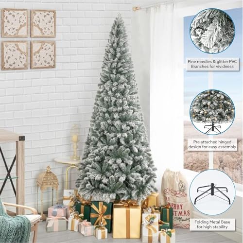 6.5ft Slim Snow Flocked Christmas Tree with Lights