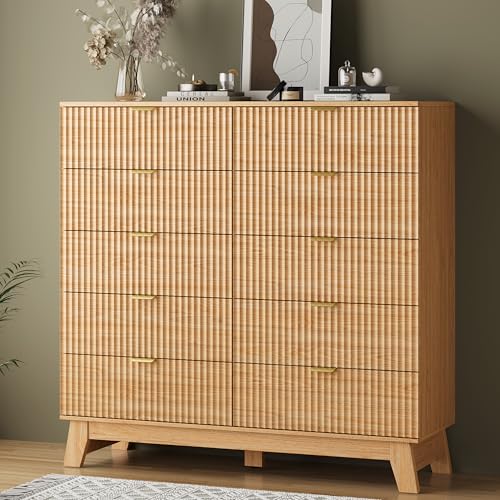 Fluted Dresser for Bedroom with 10 Drawers