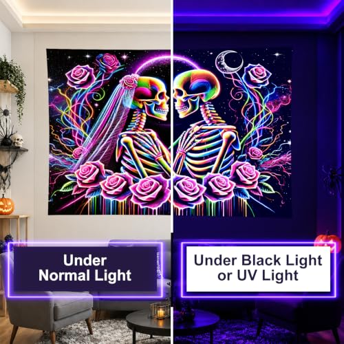 Halloween UV Tapestry Skeleton Couple Wall Art 78 x 59 Inch
