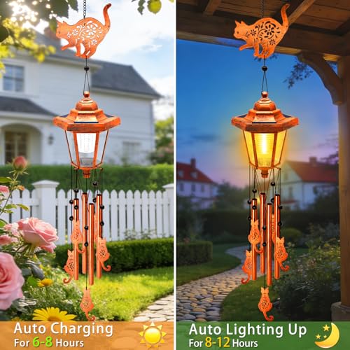 Cat Solar Wind Chimes for Outside (2 Count)