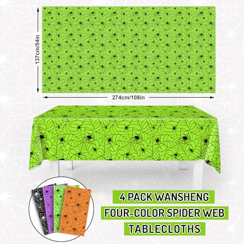 4 Pcs Halloween Plastic Tablecloths Colored Spider Web Disposable Table Cover Spiderweb Rectangle Table Cloth for Trick or Treat Holiday Party Decor (4 Count)