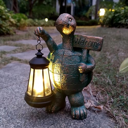 Turtle Garden Statue Outdoor Décor with Solar Lights Lantern