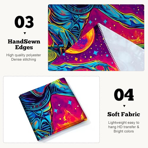 Blacklight Space Astronaut Tapestry UV Reactive Galaxy Planet Glow in Dark Tapestries Black Light Poster Neon Wall Hanging Art for bedroom Living Room